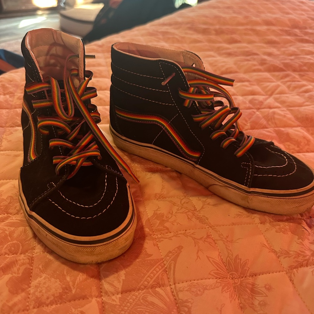Black High-Top Sneakers with Rainbow Laces - Picture 2 of 3